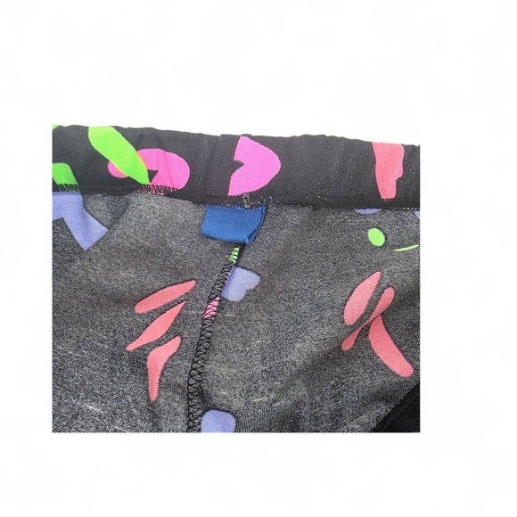 Vintage 80s Black Abstract Retro Print Leggings Stretch Pants Pink Purple Black - Picture 3 of 5